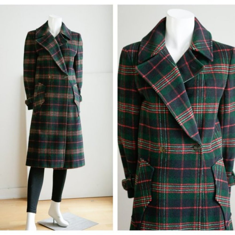 Vintage Plaid Wool Midi Coat